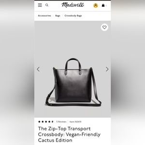 Madewell zip top transport tote black cactus leather NWT